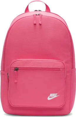 A pink Nike backpack shown from the front.