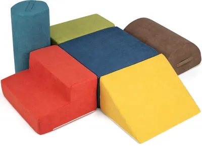 Image de COSTWAY Blocs à grimper 6 pièces pour bébés, structure de jeu d'intérieur avec tissu chenille doux pour la peau, mousse haute densité 30D et poignées de transport