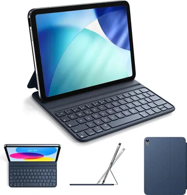 Produktbild von Hülle mit Tastatur für iPad 10/11 Gen Slim HOU QWERTZ blau beleuchtet
