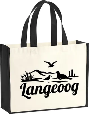 Produktbild von Huuraa Jutetasche Langeoog Strandmotiv 21 Liter Black Jute und Baumwolle Einkaufstasche Geschenkidee