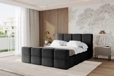 Produktbild von ALTDECOR Polsterbett mit Bettkasten - NATA-Z 180x200 Schwarz, Bett mit Kopfteil, Boxbett mit Matratze H3/H4, Doppelbett mit Stauraum