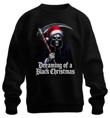 Zdjęcie produktu dla Dreaming of a Black Christmas Sensenmann Totenkopf Gothic Santa Uni Sweatshirt Pullover, Schwarz, XL