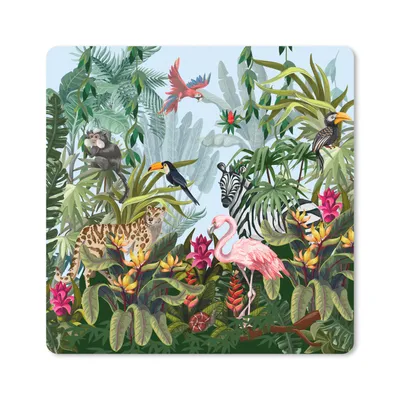 Produktbild von MuchoWow® Mauspad Mousepad Dschungel - Natur - Jungen - Mädchen - Kinder - Zebra - Flamingo 20x20 cm - Mousepads - Maus Mat - Pad - Mausunterlage - Desk Mat - Bureauartikeln