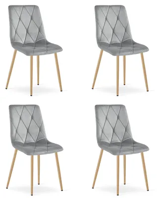 Image de Chaise - Leobert - Libra - Velours Gris Clair/Pieds Bois - 45 X 54 X 86,5 Cm - Lot De 4