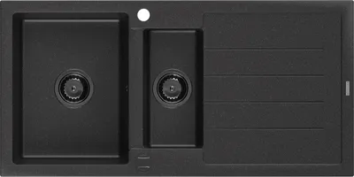 Produktbild von Mexen Andres 1,5-Becken-Granitspüle mit Abtropffläche 1000 x 500 mm Schwarz/Silbermetallic Siphon Schwarz - 6515101510-73-B