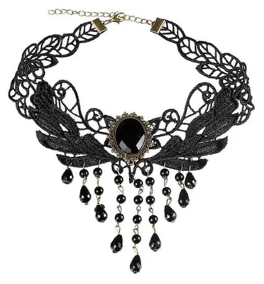 Produktbild von Prosy Halloween Gothic Schwarze Spitze Choker Halsketten Quaste Kragen Choker Sc