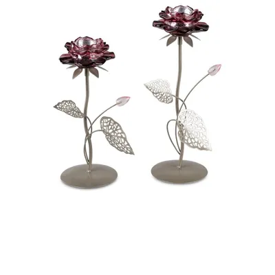 Produktbild von Leuchter 1flm. Seerosen Blüte beere-silber aus Metall sortierter Artikel Lieferumfang 1 Leuchter 26cm oder 31cm