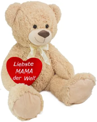 Produktbild von BRUBAKER XXL Teddybär 100 cm groß Beige mit einem Liebste Mama der Welt Herz Plüschtier Kuscheltier
