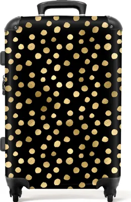 Produktbild von NoBoringSuitcases.com® Großer Koffer - Gold - Tupfen - Gemustert - Schwarz - Kombinationsschloss TSA - Hartschalen Trolley 4 Rollen - 72 liter - Reisekoffer - 66 cmKoffer Mittelgroß 67x43x25 cm, 72L,