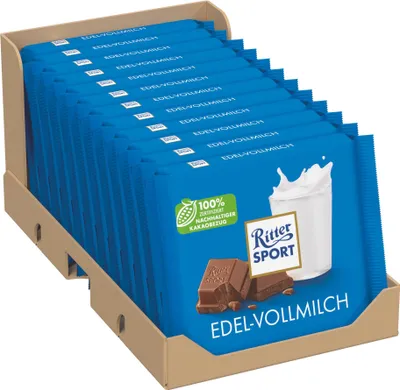 Produktbild von Ritter Sport Edel-Vollmilch 100g | Premium Vollmilchschokolade (12er Pack)