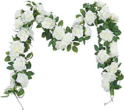 Immagine prodotto di Decorazione di matrimonio con ghirlanda di rose bianche artificiali confezione da 3 pezzi da 200 cm