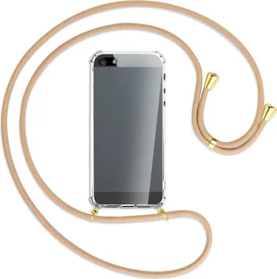 Produktbild von Handykette Backcover-Schutzhülle mit Band (Metall goldfarben) für Apple iPhone 5, 5S, SE - beige