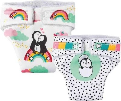 Immagine prodotto di Pannolini di carta per bambole, bianchi con motivi a pinguini, 2 pezzi, misura 28-35 cm