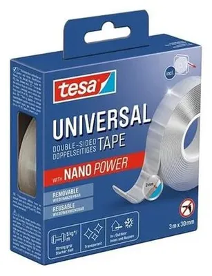 Lepiaca páska, obojstranná, opakovane použiteľná, priehľadná, 30 mm x 3 m, TESA "Universal Nanotape"