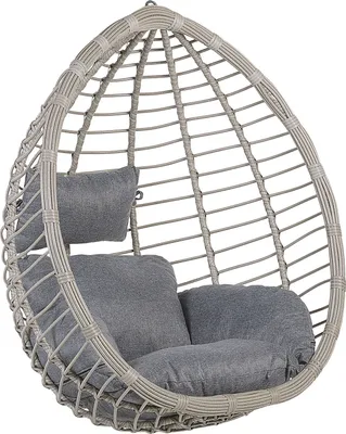 Produktbild von BELIANI Hängesessel Grau Rattan inkl. Kissen Outdoor Indoor Boho Stil