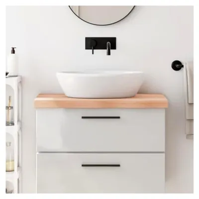 Produktbild von Waschtischplatte aus Eichenholz mit Naturkante, Multifunktionale Arbeitsplatte für das Badezimmer, 80x50x(2-6) cm