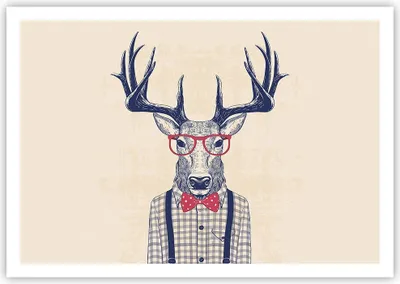 Produktbild von Poster - Poster ohne Rahmen - Charakter Hirsch Illustration hipster - 100x70 cm - Wand Bild - Wanddeko - Wandbilder - Kunstposter - Wandposter - Bilder - Kunstdruck - Wandbild - P2XAA100x70-3120