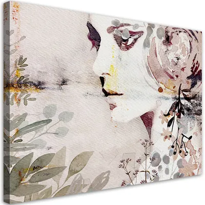 Produktbild von Leinwandbild Abstraktes Frauengesicht mit Blumen 120x80 Feeby Rosa bild für die wand bereit zum aufhängen