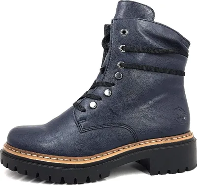 Immagine prodotto di Stivali da donna Rieker Gurgaon, modello stivaletto, con lacci, color blu, adatti per il tempo libero