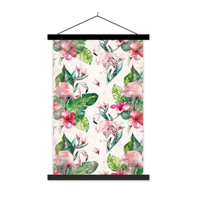 Produktbild von MuchoWow® Textilposter Rosa - Muster - Flamingo 40x60 cm mit schwarzem Rahmen - Wanddekorationen