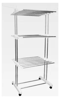 Produktbild von Wäscheständer mit 4 Rollen, Turm-Wäscheständer auf 3 Ebenen für Innen, platzsparender Standtrockner mit faltbaren Flügeln (Weiß, 72 * 64 * 170 cm)
