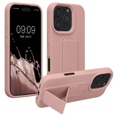 Produktbild von kwmobile Handyhülle für Apple iPhone 16 Pro Hülle - TPU Silikon Case mit Fingerhalter und Stand - Schutzhülle Cover in Altrosa