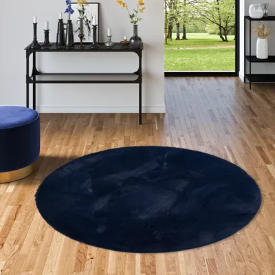 Produktbild von Luxus Super Soft Fellteppich Plush Dunkelblau Rund, Größe:120 cm Rund