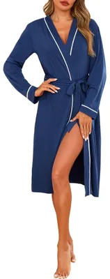 Productafbeelding van Solidchoice - Dames Lange Mouwen V-Hals Kimono Badjas voor Elke Seizoen