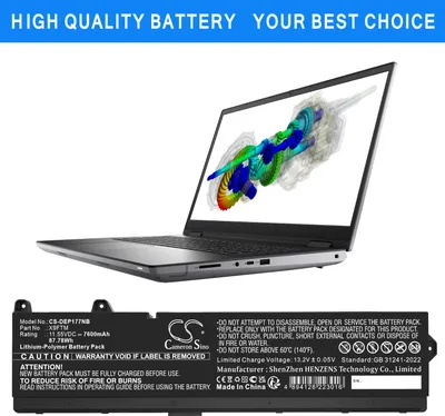Produktbild von TECHTEK Laptop Akkus Kompatibel mit [DELL] Precision 17 7770, Precision 7670 Performance Ersetzt 5JMD8, für 965V4, für X9FTM