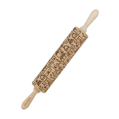 Produktbild von Goody Woody gravierte Kuchenrolle 46 cm Buchenholz skandinavische Stadt