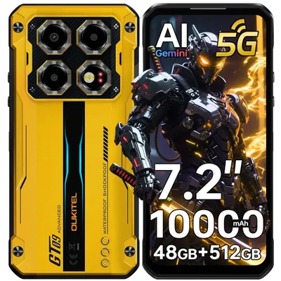 Image de Smartphone OUKITEL WP60 5G Telephone Portable Incassable - 48Go+512Go 7.2"HD+/120Hz Android 15, 10000mAh/33W 108MP Dual SIM/GPS/NFC - Jaune