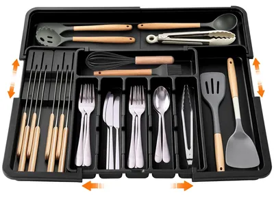 Produktbild von Besteckeinsatz Schubladeneinsatz Besteckorganisator - Ausziehbar - 6 bis 9 Fächer - Kunststoff