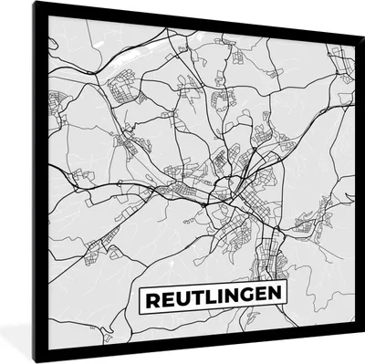 Produktbild von MuchoWow® Gerahmtes Poster Karte - Stadtplan - Deutschland - Reutlingen 40x40 cm - Poster mit Schwarzem Bilderrahmen Wandposter Rahmen Foto Bilder - Mit Rahmen - Wanddekoration Schlafzimmer
