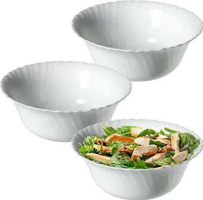 Produktbild von KADAX Schüssel ∅ 20 cm, 3er Set, Schale aus gehärtetem Glas, Obstschale, Salatschüssel, Dessertschale, Müslischüssel, Suppenschale, Snackschale, Spülmaschinenfest (Weiß)