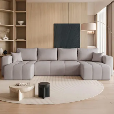 Produktbild von Wohnlandschaft U-Form Orto U Manila 15 Silbergrau Samtvelours Schlaffunktion Bettkasten XXL