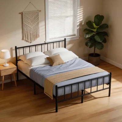 Produktbild von LZQ Metallbett Bett 140x200 cm, Doppelbett, Bett Mit Kopfteil & Fußteil, Bettrahmen mit Lattenrost