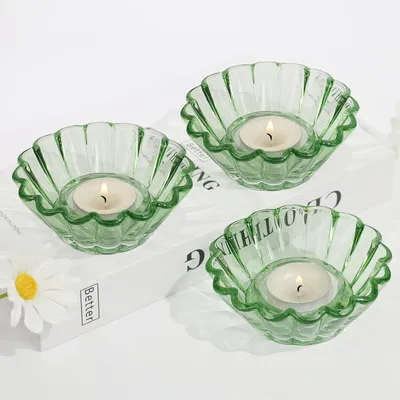 Immagine prodotto di Portacandele in vetro verde, set da 3, per decorazioni da tavolo e occasioni speciali