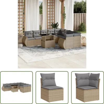 Produktbild von The Living Store 10-tlg. Garten-Sofagarnitur mit Kissen Beige Poly Rattan