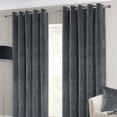 Produktbild von HOMESCAPES Samtgardinen mit Ösen dunkelgrau 2 Stück  - 228 x 228 cm