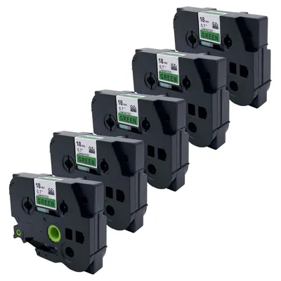 Produktbild von DULA Etikettenband - Kompatibel mit Brother P-Touch Tze-741 - 5 Stück - Schwarz auf grün - 18mm x 8m