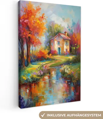 Produktbild von OneMillionCanvasses® - Leinwandbilder - 90x140 cm, Landschaft - Farbenfroh - Ölgemälde - Kunst, Wandbilder Kunstdruck Wanddekoration - Foto auf Leinwand - Gemälde auf Holzrahmen  - Wandschmucke - Schlafzimmer