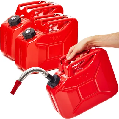 Produktbild von BW® Kraftstoffkanister Metall Benzinkanister 3x 10 Liter mit Schraubverschluss mit Ausgießer - Rot RAL 3000 - UN-Zulassung - Hergestellt in Europa