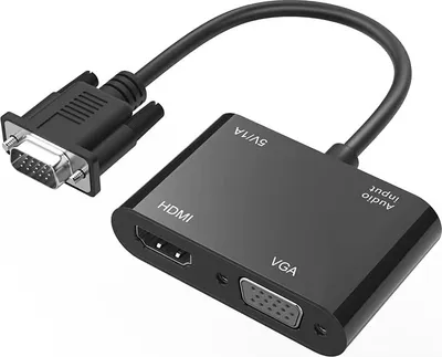 Produktbild von VGA auf HDMI VGA Adapter, VGA Splitter 1 VGA Eingang HDMI VGA 2 Ausgang, VGA auf HDMI VGA Adapter, geeignet für Computer, Desktops, Notebooks, Computer, Monitore, Beamer…