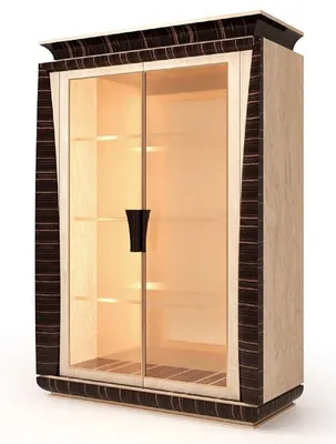 Produktbild von Casa Padrino Luxus Vitrine Naturfarben / Dunkelbraun 139 x 61 x H. 205 cm - Massivholz Vitrinenschrank mit 2 Glastüren - Wohnzimmer Möbel - Hotel Möbel - Luxus Qualität -  Italy