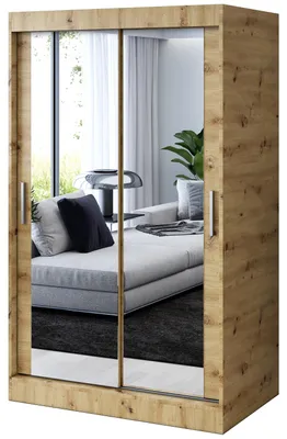 Zdjęcie produktu dla Szafa przesuwna Dąb Artisan - 120x200cm - Szafa przesuwna KARL - z 2 lustrami- do sypialni i garderoby