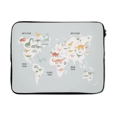 Produktbild von MuchoWow® Laptop Hülle 15 Zoll Kinderzimmer - Weltkarte - Dinosaurier Laptoptasche - Laptoptasche - Sleeve - Rundum-Schutz