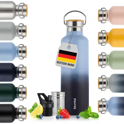 Produktbild von Blumtal Thermosflasche 750ml - doppelwandige Trinkflasche Edelstahl 750ml - Isolierflasche 750ml BPA frei Grey Blue & Dark Ocean