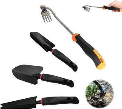Produktbild von Famanu Gartenwerkzeugset 4-teilig - Unkrautschneider, Gartenrechen, Schaufel