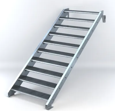 Produktbild von Stahltreppe 10 Stufen bis Höhe 200 cm, Laufbreite : 110 cm kein Geländer ST 3 (31 / 9 mm schmal)