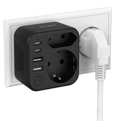 Image de Prise double, multiprise USB 6 en 1 avec interrupteur